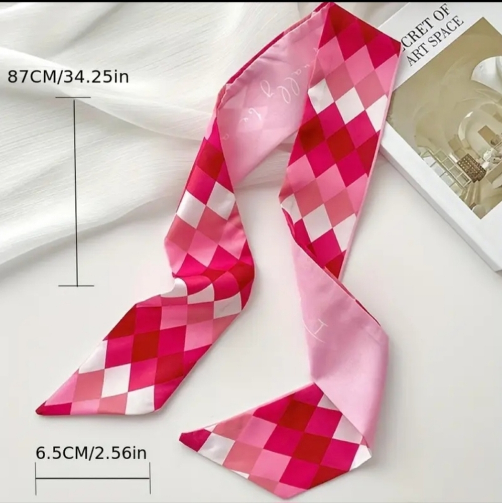 Floral and Geometric Pink Satin Twillies/Scarves Set 4 Pcs. - Picture 6 of 6